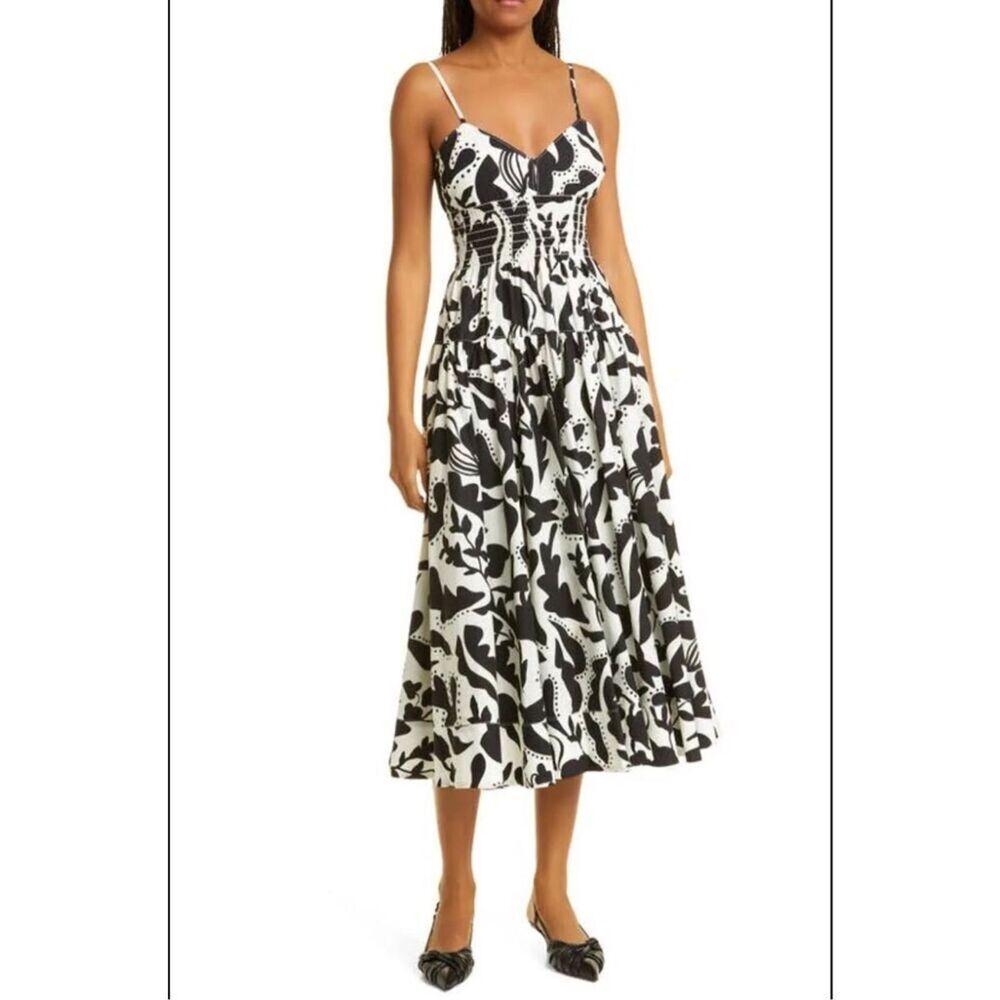 La Ligne Women's Black White Sleeveless Cotton Bee Midi Dress Size XL NWOT